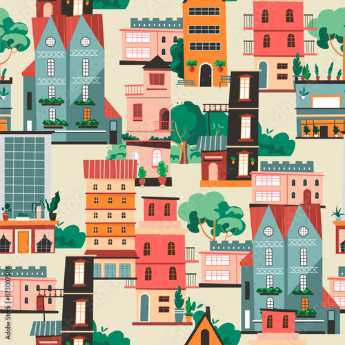 Colorful City Buildings Pattern vector