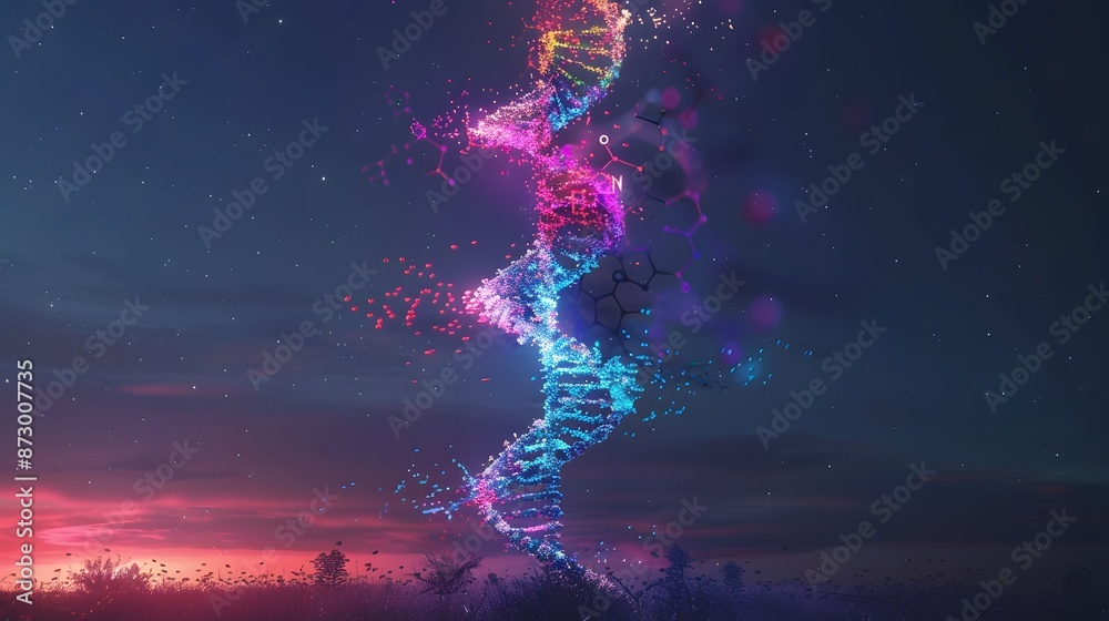 A towering DNA double helix that glows with different colors to ...