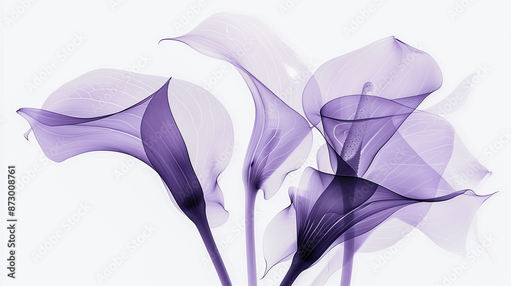 Purple flowers with translucent petals, minimalistic and elegant composition Purple flowers with translucent petals, minimalistic and elegant composition