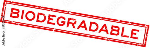 Grunge red biodegradable word square rubber seal stamp on white background