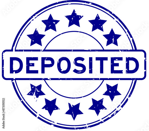 Grunge blue deposited word round rubber seal stamp on white background