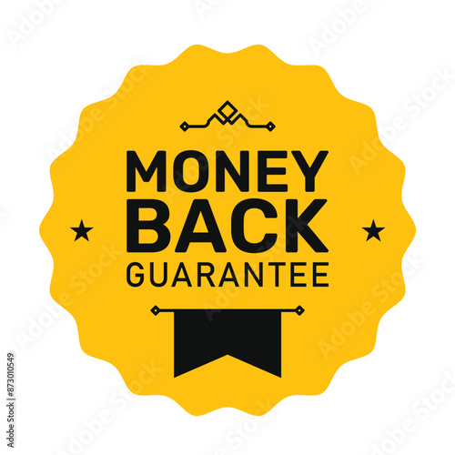 Money back guarantee badge, website golden label, refund warranty emblem or stamp, vector
