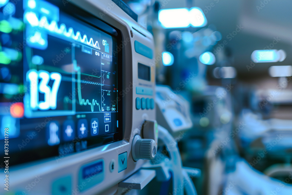 Close-up of Hospital device with monitor Monitoring Close-up of Hospital device with monitor Monitoring