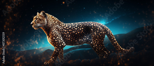 Ethereal Leopard Under Starry Sky