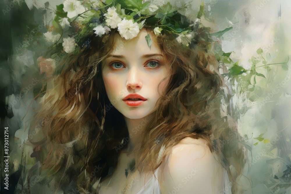 Stunning acrylic portrait of a royal garden princess, captivating beauty and intricate detail. Stunning acrylic portrait of a royal garden princess, captivating beauty and intricate detail.