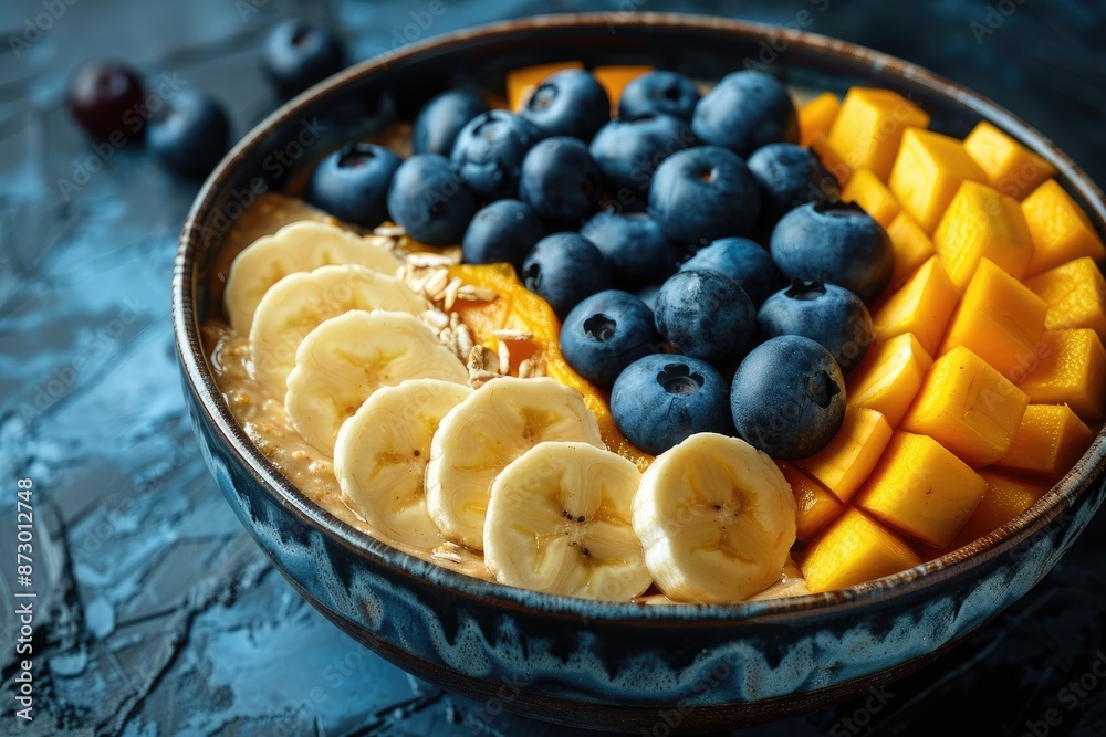 Bowl of oatmeal with fruits professional advertising food photography