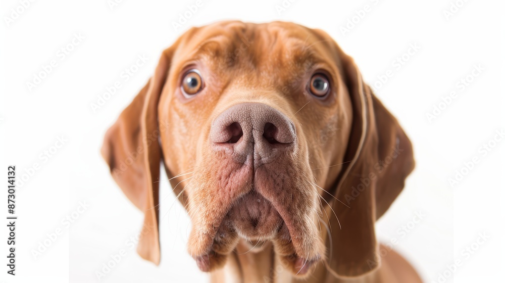 Portrait of a Curious Bracco Italiano with Expressive Face, Isolated on White Background
