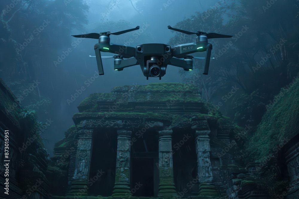 An advanced archaeological project uses mystical drones and enchanted tools to uncover and restore an ancient temple An advanced archaeological project uses mystical drones and enchanted tools to uncover and restore an ancient temple