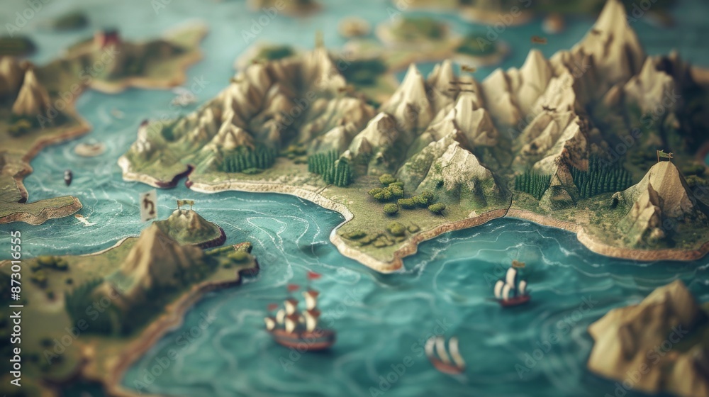 A Miniature Map of a Coastal Fantasy Landscape A Miniature Map of a Coastal Fantasy Landscape