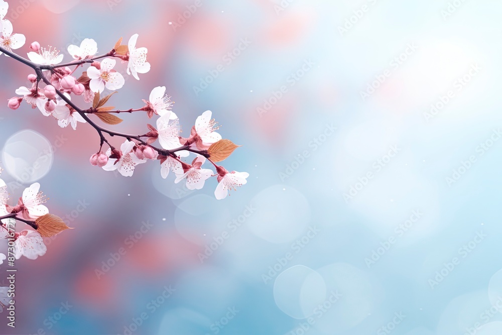 Fototapeta premium blurred background with branches and cherry blossoms with generative ai