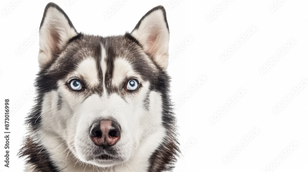 Curious Siberian Husky with Expressive Face on White Background Curious Siberian Husky with Expressive Face on White Background