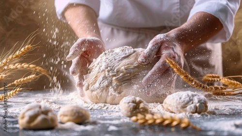 The chef kneading dough photo