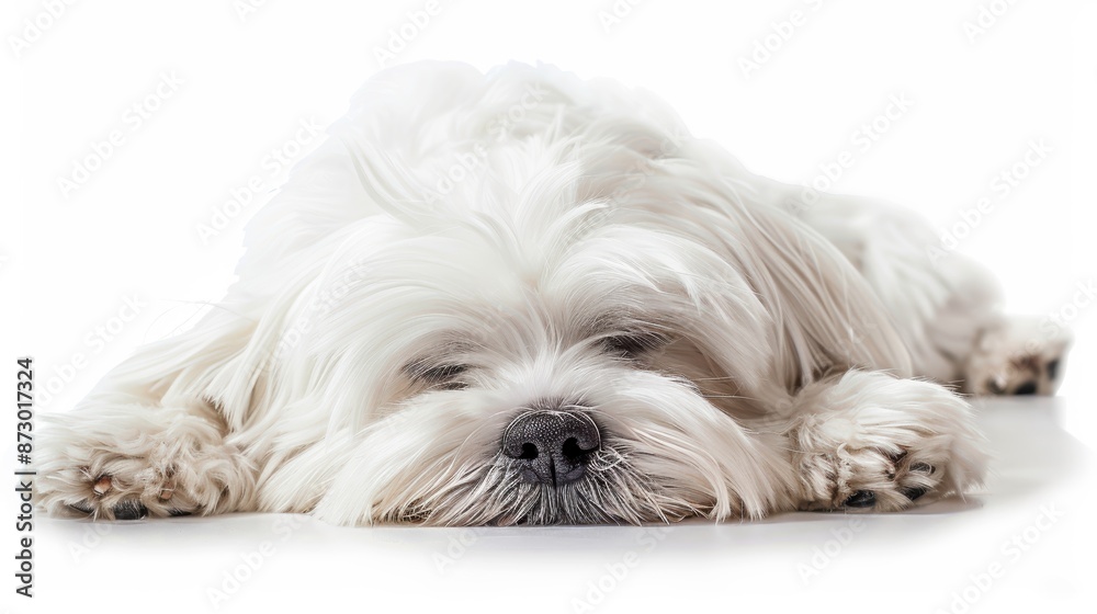 Adorable Sleepy Maltese Dog with Sweet Face Expression on White Background Adorable Sleepy Maltese Dog with Sweet Face Expression on White Background