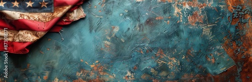 Distressed American Flag on Teal Abstract Background