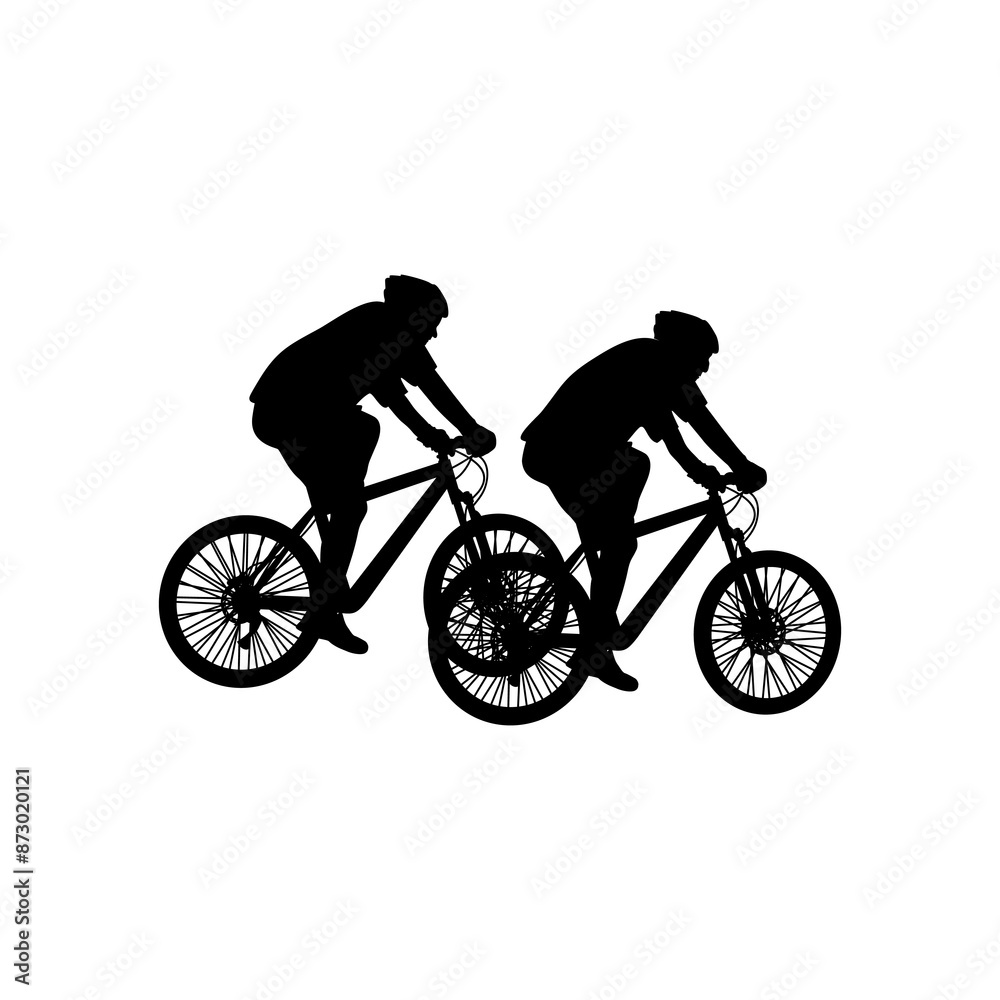 Obraz premium silhouette of two people cycling together vector illustration