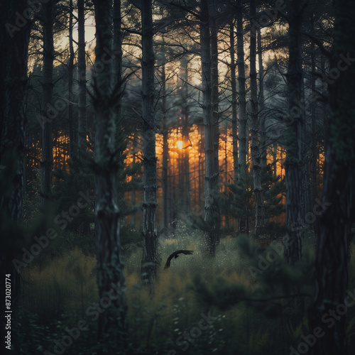 Bird in the forest at dusk