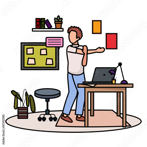 Physical Fitness During Work Breaks concept, Standing Workplace Wellness Intervals vector color design, corporate wellbeing symbol, Sedentary lifestyle sign, self serving behaviors stock illustration