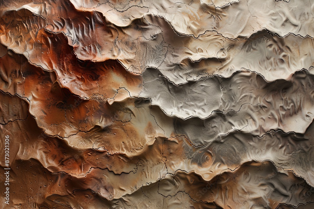 A close-up shot of a textured clay sculpture with alternating layers of smooth and rough surfaces. Generative AI A close-up shot of a textured clay sculpture with alternating layers of smooth and rough surfaces. Generative AI