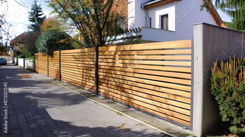 Modern wooden fence for a c...