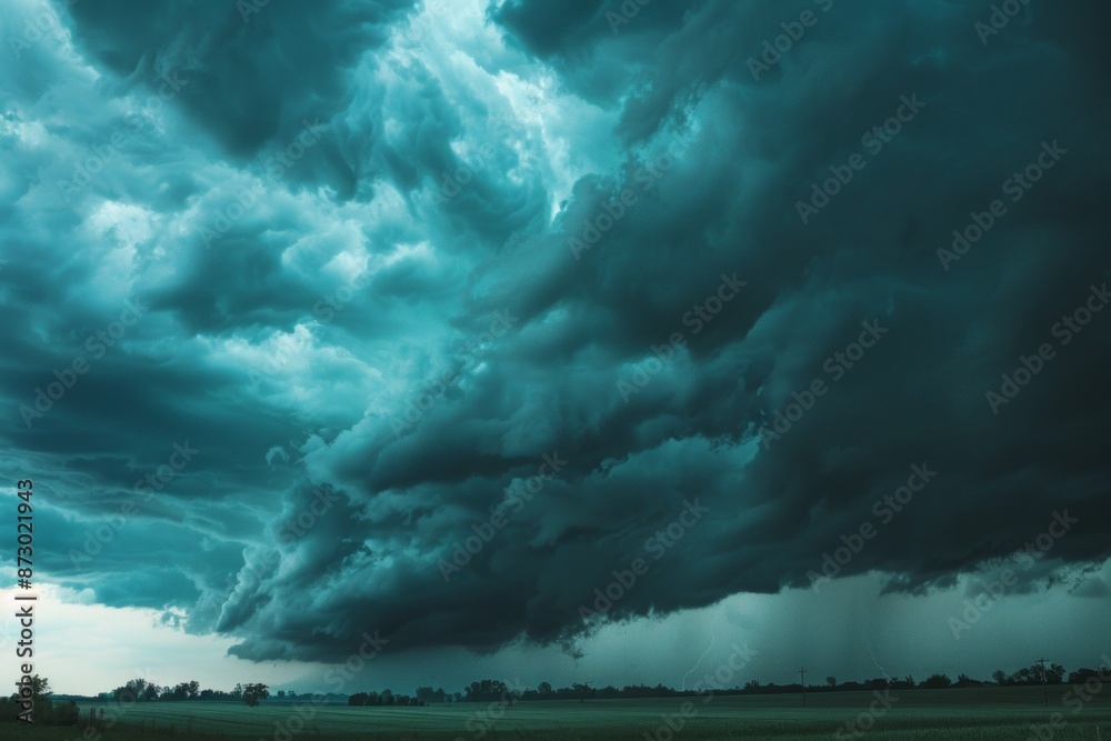 Supercell storm clouds, casting long shadows under the dramatic sky ...