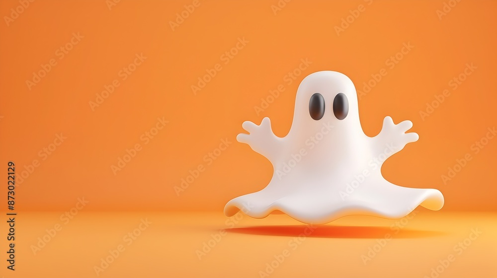 Cute Ghost with High Orange Background in Minimalist 3D Rendering Style Cute Ghost with High Orange Background in Minimalist 3D Rendering Style