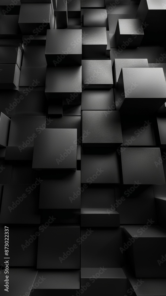 black abstract, iPhone wallpaper, monochrome design, neat symmetrical pattern, parallelogram tiles, right lower third lighting 