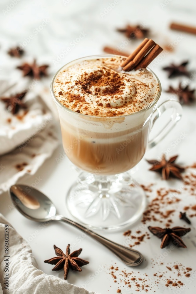Irish coffee with butter and banana on a maroon base