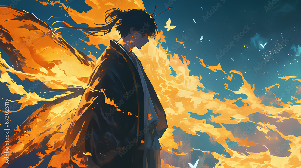 Fototapeta premium Butterfly man with fire powers