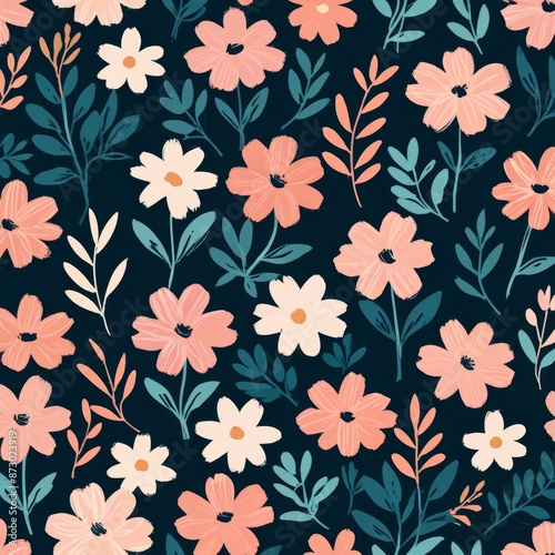 Seamless floral pattern with hand drawn flowers.