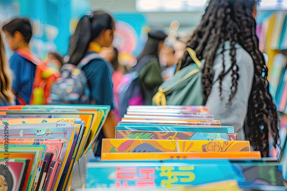 A vibrant book fair with people browsing colorful books and displays, highlighting the lively atmosphere and diverse range of publications. A vibrant book fair with people browsing colorful books and displays, highlighting the lively atmosphere and diverse range of publications.