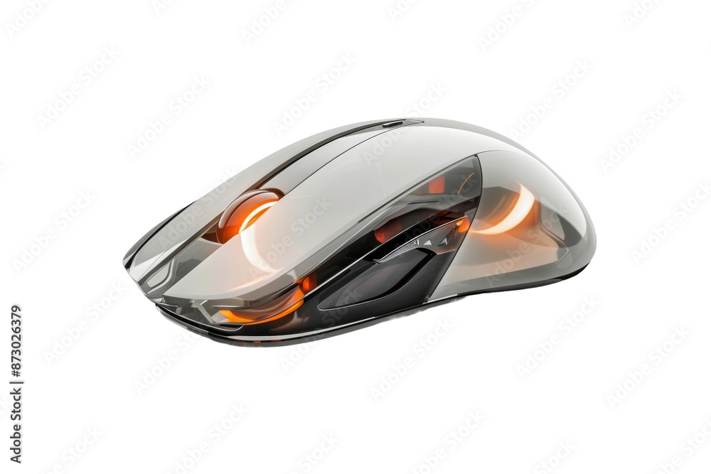 A mouse with orange lights on it A mouse with orange lights on it
