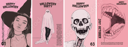 Halloween poster design collection. Set of banners for a spooky october halloween party