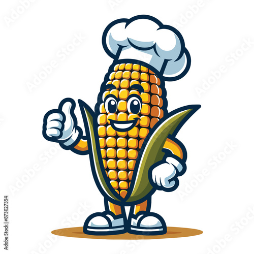 corn cob mascot character in chef costume giving thumbs up