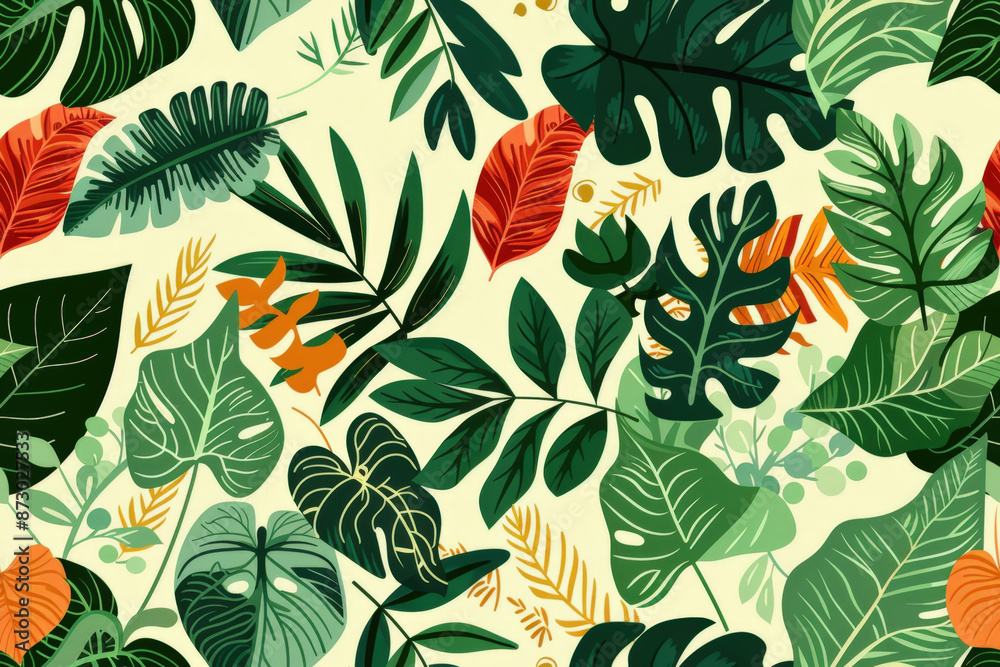 Fototapeta premium Seamless pattern with tropical plants showing lush vegetation, ideal for representing the richness of nature