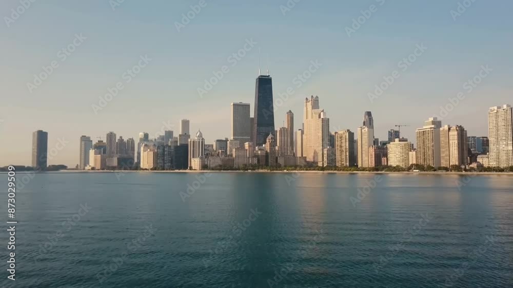 Aerial Chicago panorama above Downtown skyscrapers, Flying Сhicago street evening - Aerial View, Flying above Сhicago skyline blue at sunrise. Aerial view of the city of Сhicago dramatic Aerial Chicago panorama above Downtown skyscrapers, Flying Сhicago street evening - Aerial View, Flying above Сhicago skyline blue at sunrise. Aerial view of the city of Сhicago dramatic
