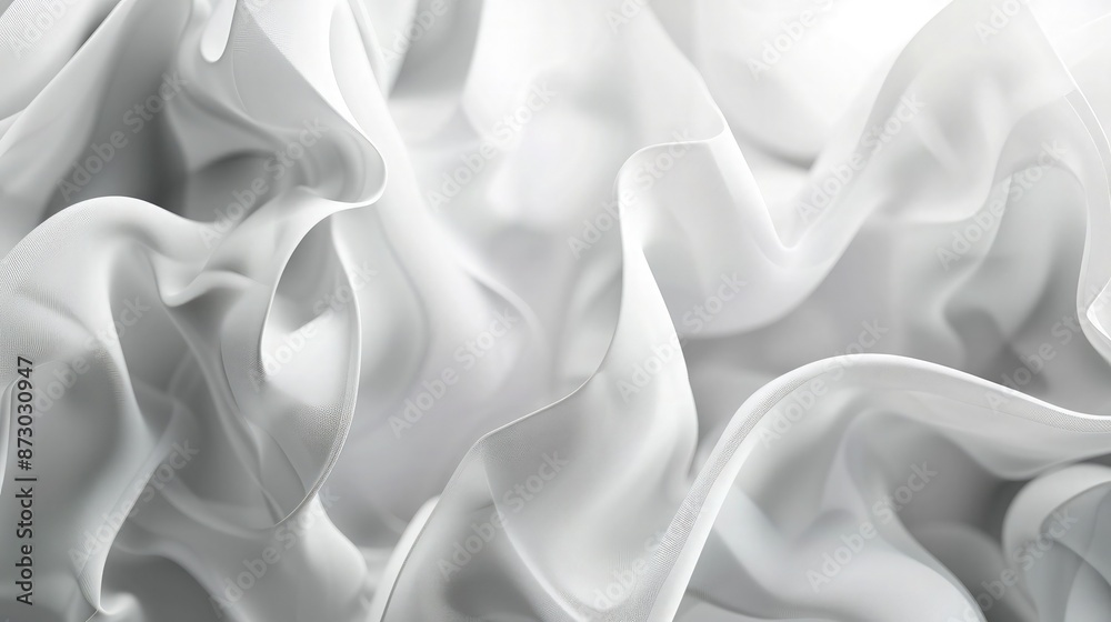 Fototapeta premium Contemporary abstract background in white and grey, with a focus on soft, overlapping circles that create a fluid, dynamic pattern, close-up view.