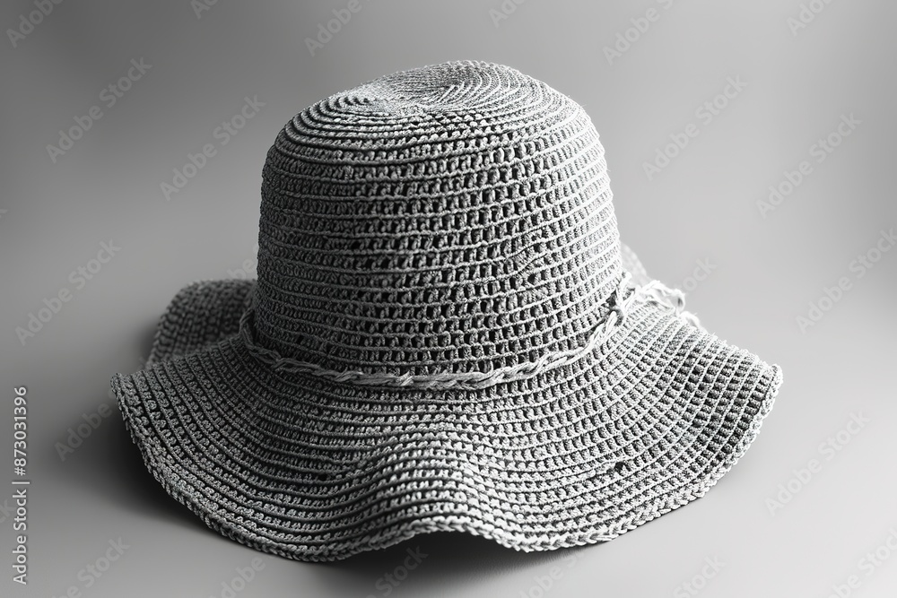 Monochrome crochet hat showcasing intricate patterns and craftsm Monochrome crochet hat showcasing intricate patterns and craftsm