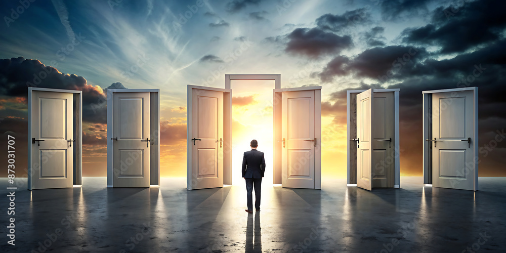 Fototapeta premium a man deciding which door to enter