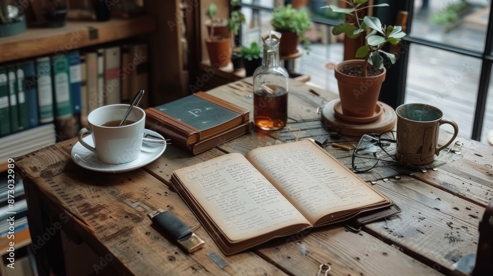 A Quiet Afternoon in a Book-Filled Study, Warm Drinks and Open Pages. Generative AI A Quiet Afternoon in a Book-Filled Study, Warm Drinks and Open Pages. Generative AI