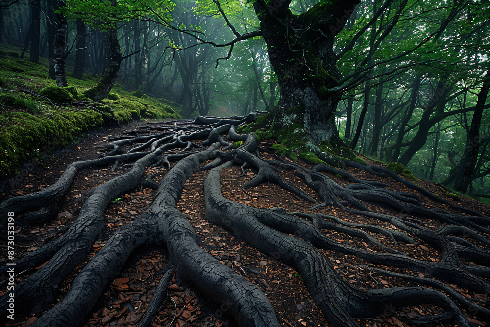 Fototapeta premium Enchanted Forest Path with Tree Roots