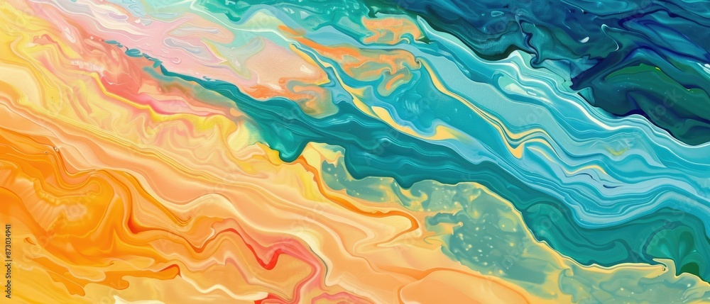 Abstract Landscape Illustration with Flowing Wave-Like Patterns in Vibrant Colors Abstract Landscape Illustration with Flowing Wave-Like Patterns in Vibrant Colors