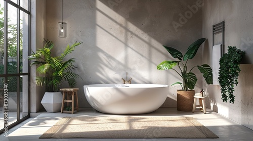 Modern Bathroom Interior Design with Plants © Kharismafajar