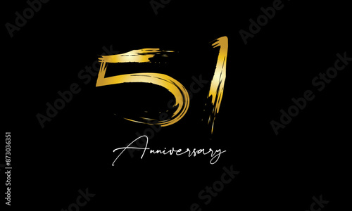 Number 51 Anniversary Handwriting Gold Abstract Logo photo