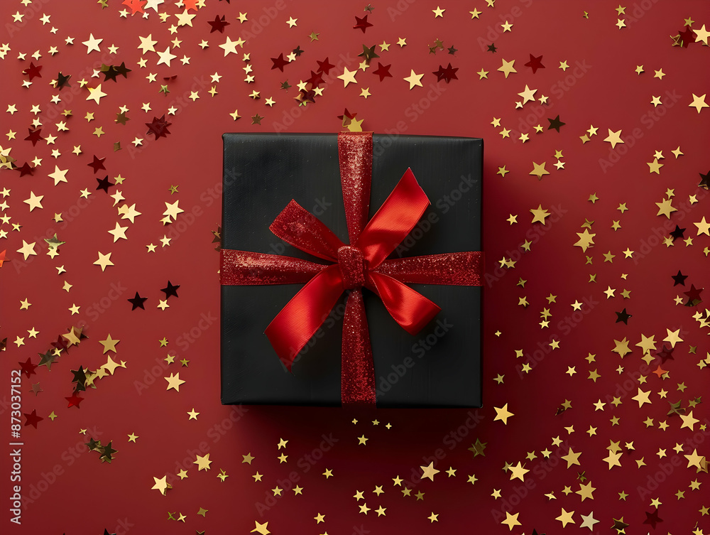 Gift box with ribbon, Holiday theme with decorative background, Elegant wrapped gift box for accessories Gift box with ribbon, Holiday theme with decorative background, Elegant wrapped gift box for accessories
