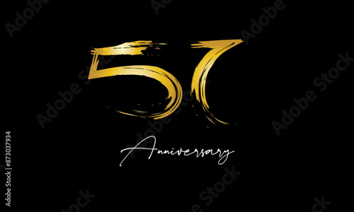 Number 57 Anniversary Handwriting Gold Abstract Logo photo