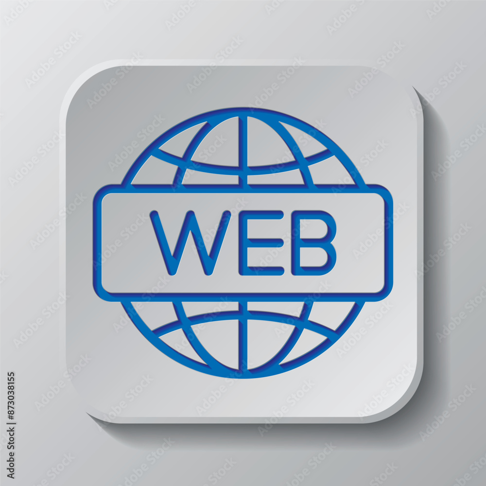 Web simple icon vector. Flat design. Paper cut design. Cutted blue symbol with shadow. Gray badge button, gray background Web simple icon vector. Flat design. Paper cut design. Cutted blue symbol with shadow. Gray badge button, gray background