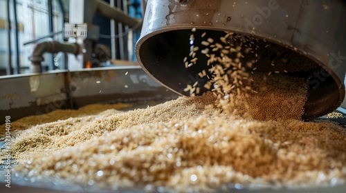 Rice Bran Being Fed Into an Extractor for Oil Production and Processing