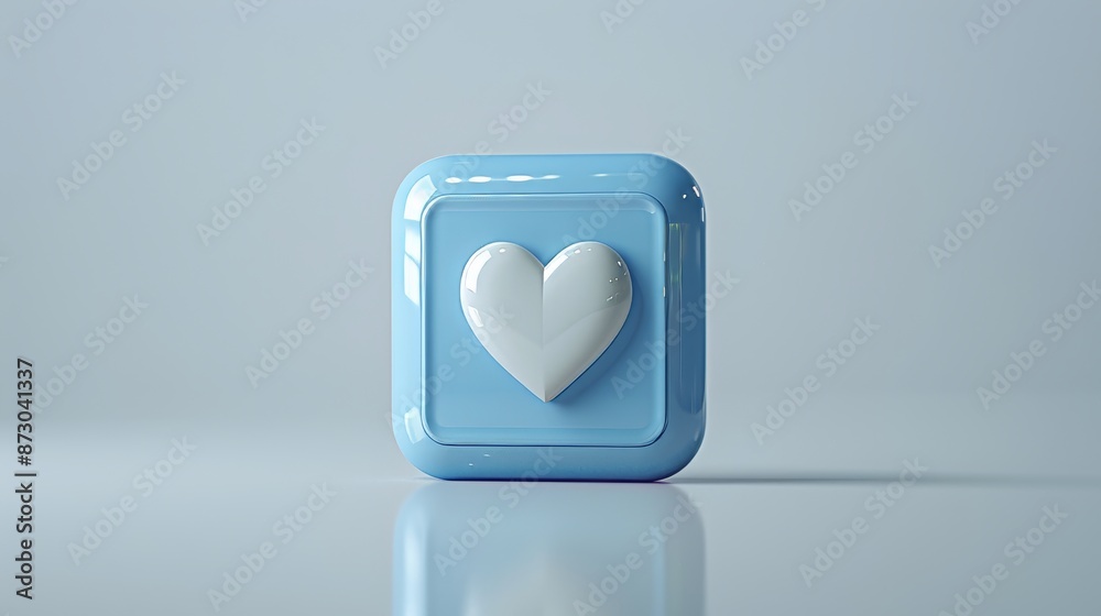 Minimalistic 3D icon of a blue speech bubble with a white heart, representing a social media like, against a clean white background Minimalistic 3D icon of a blue speech bubble with a white heart, representing a social media like, against a clean white background