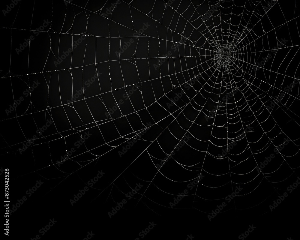 Naklejka premium Spiderweb on black darkness background real cobweb