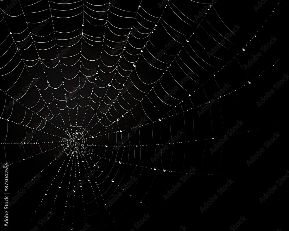 Naklejka premium Spiderweb on black darkness background real cobweb